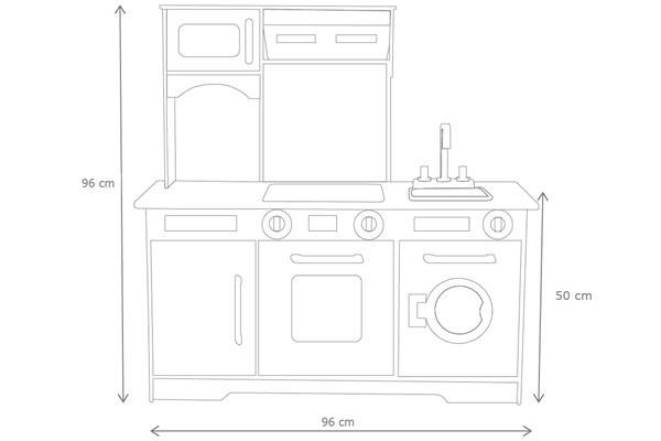 Die Größen der Kinderküche.