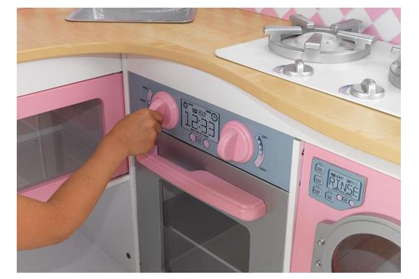 Drehknöpfe zum Einstellen der Wärme. Ofentür mit Fenster.